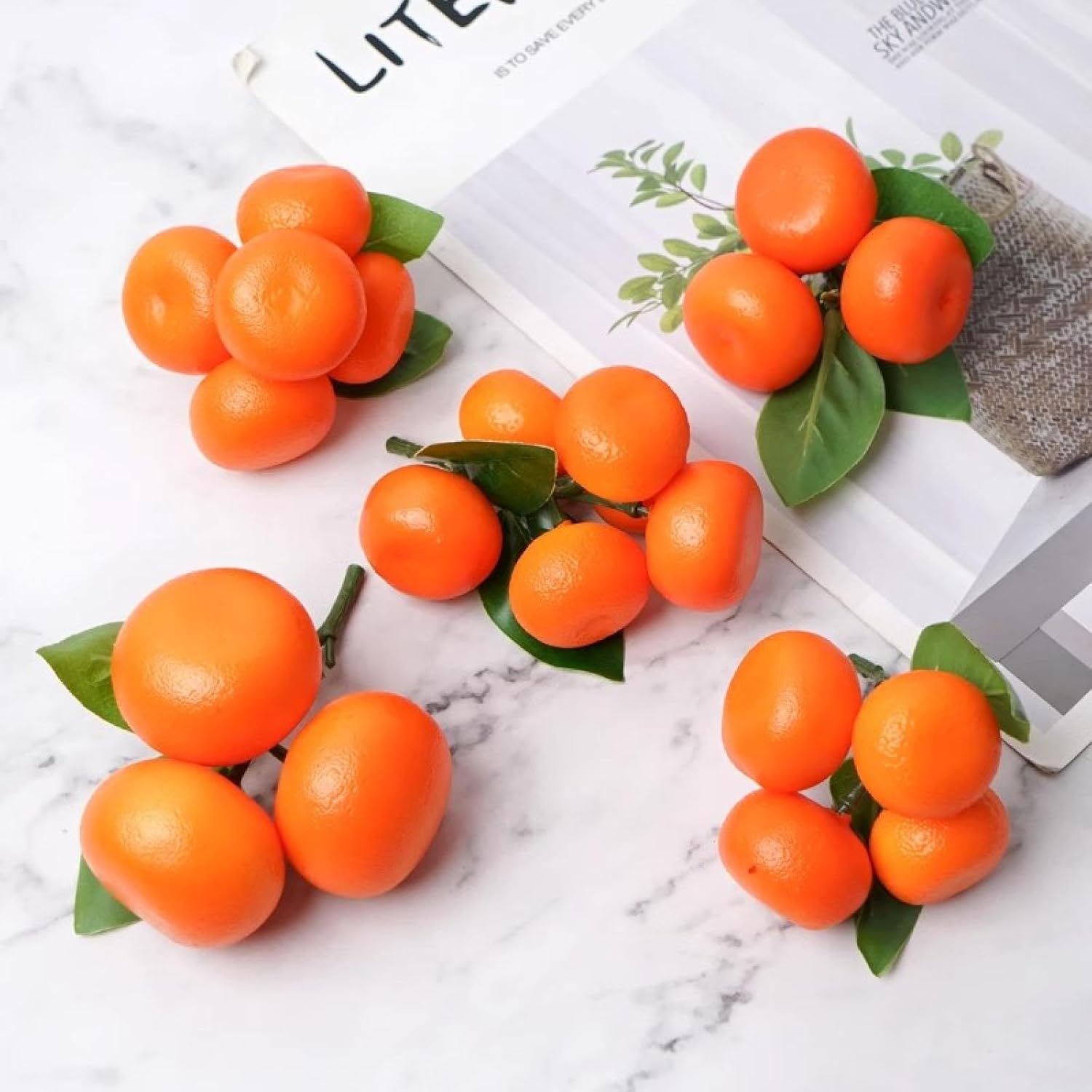 Fake Fruit Fake Oranges Artificial Fruit Plastic Fruit，Cuties Artificial Fruits for Decoration Simulation Fruits Artificial Citrus Model Props for Wedding Home Party Kitchen Decor(3 Clusters)
