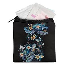 HUGS IDEA Period Bag Blue Sea Turtle Floral Sanitary Pad Storage Bag Samll Period Pouch for Purse Period