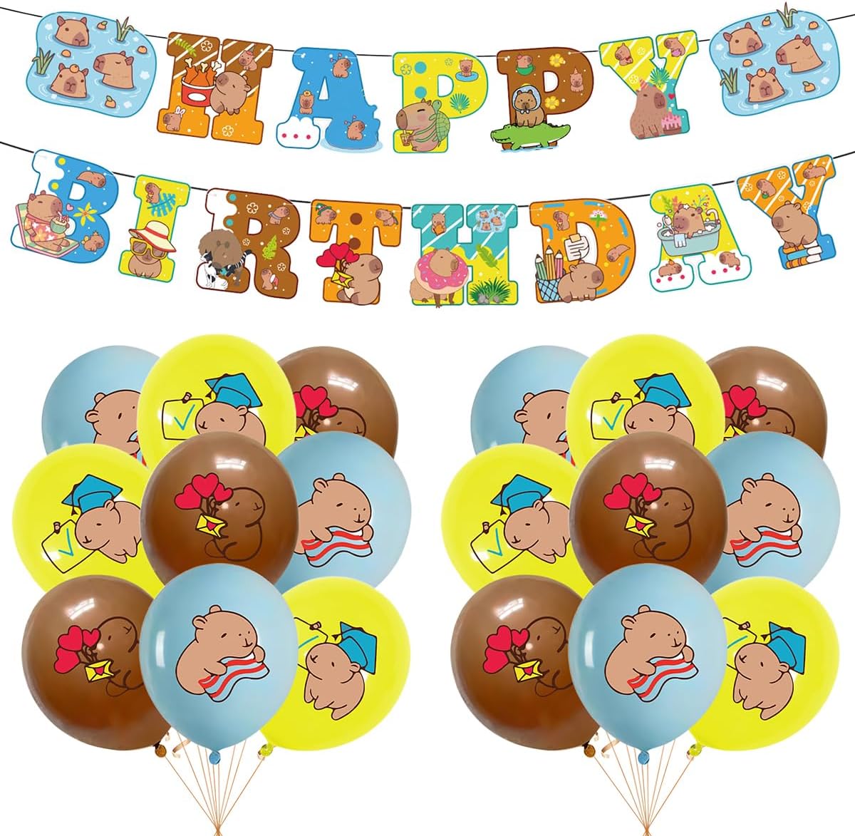 Capybara Birthday Party Supplies Includes Capybara Birthday Banner, Cake Topper, Cupcake Toppers, Balloons , Capybara Theme Party Decorations