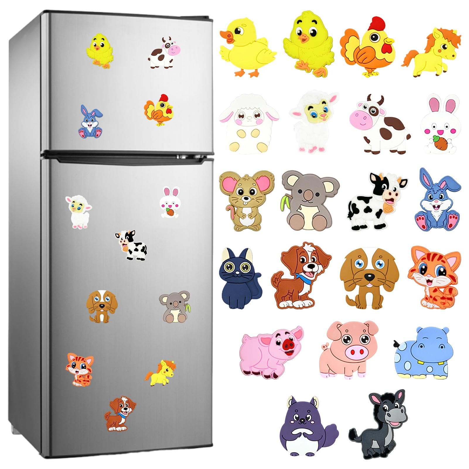21 PSC Fridge Magnets for Kids, Cute Farm Animals Fridge Magnet for Toddlers, Full Back Magnetic Rubber Cute Animals Refrigerator Magnets, Montessori Educational Fridge Magnets