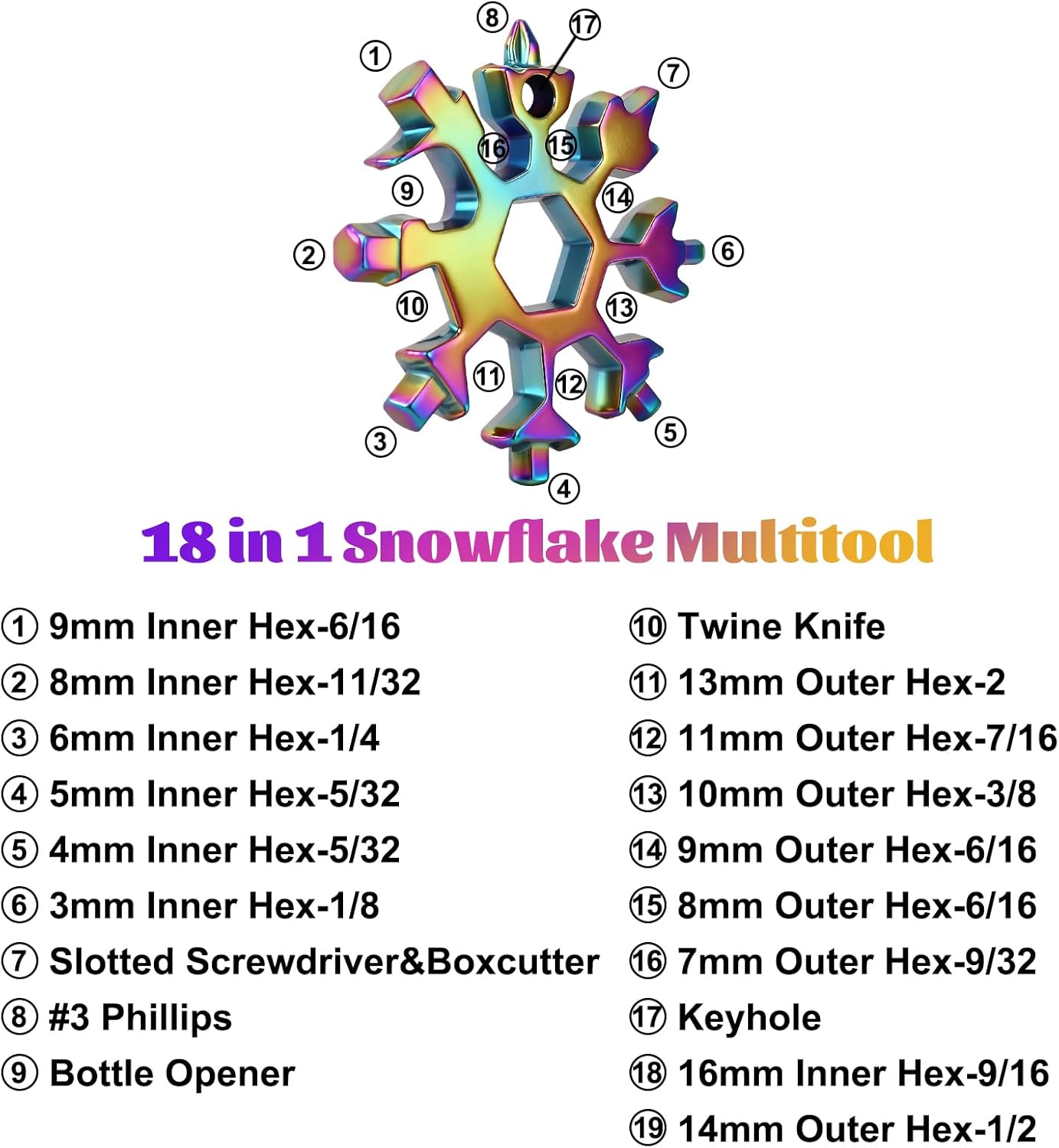 18-in-1 Snowflake Multitool Gifts for Men, 9 Pack Stainless Steel Snowflake Multi-Tool Christmas Stocking Stuffers Gifts for Men (Black)