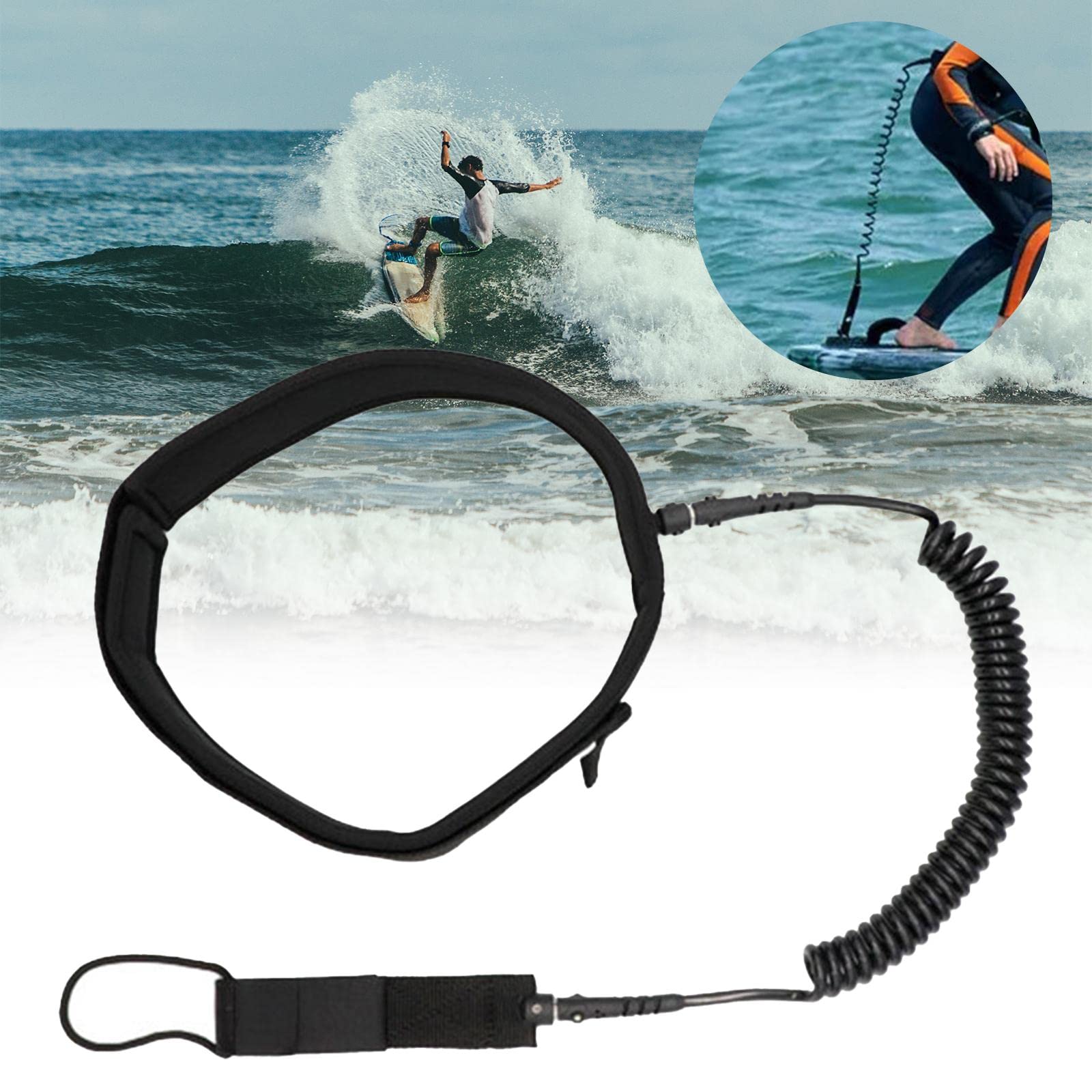 Leash per Tavola da Surf, Cintura Elastica, Tavola da Acqua Estensibile, Chiusura Robusta, PVC Morbido, Facile Installazione, Protezione per Surfisti,