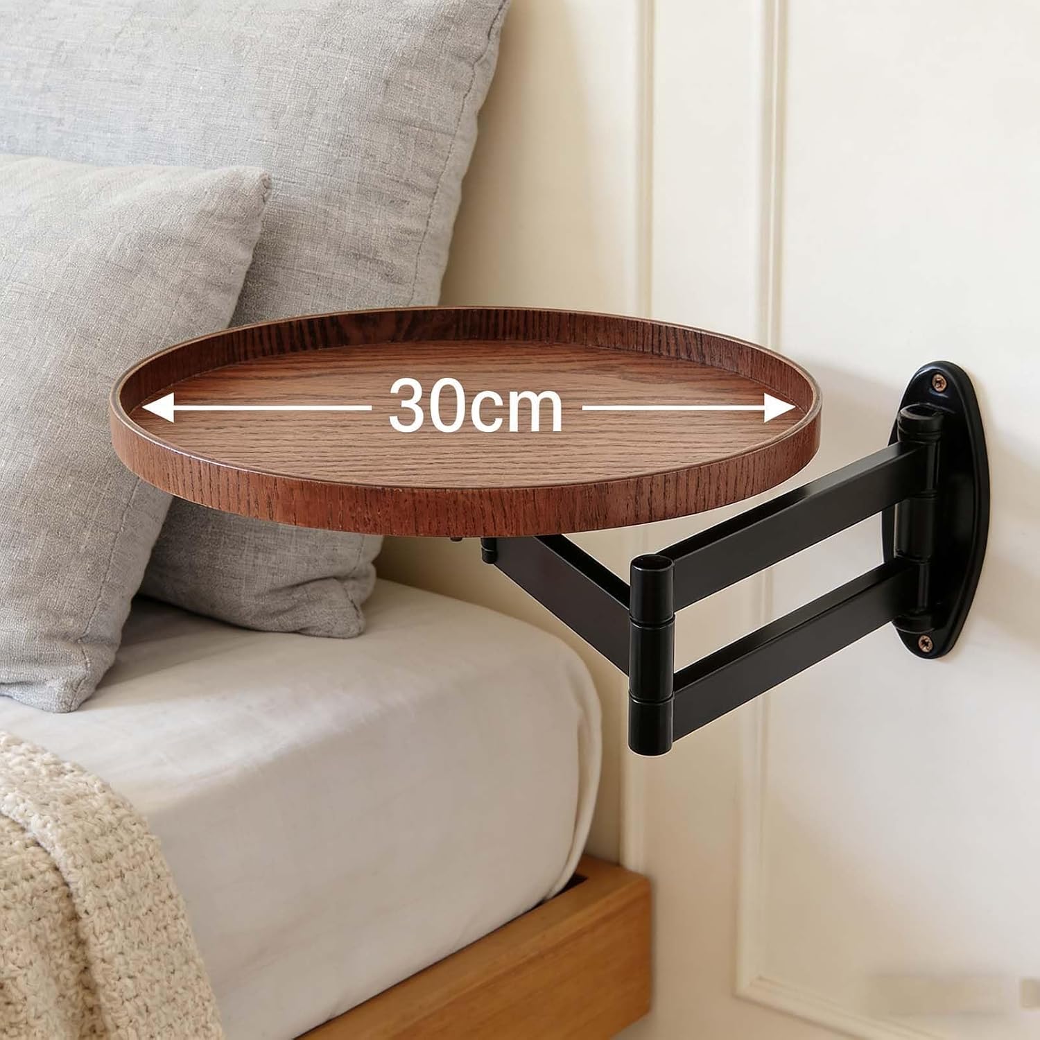 Wall Mounted Folding Desk - Space-Saving Fold Down Table with Retractable Shelf, Compact Wood Design for Bedroom, Living Room, Study (Black, Walnut)