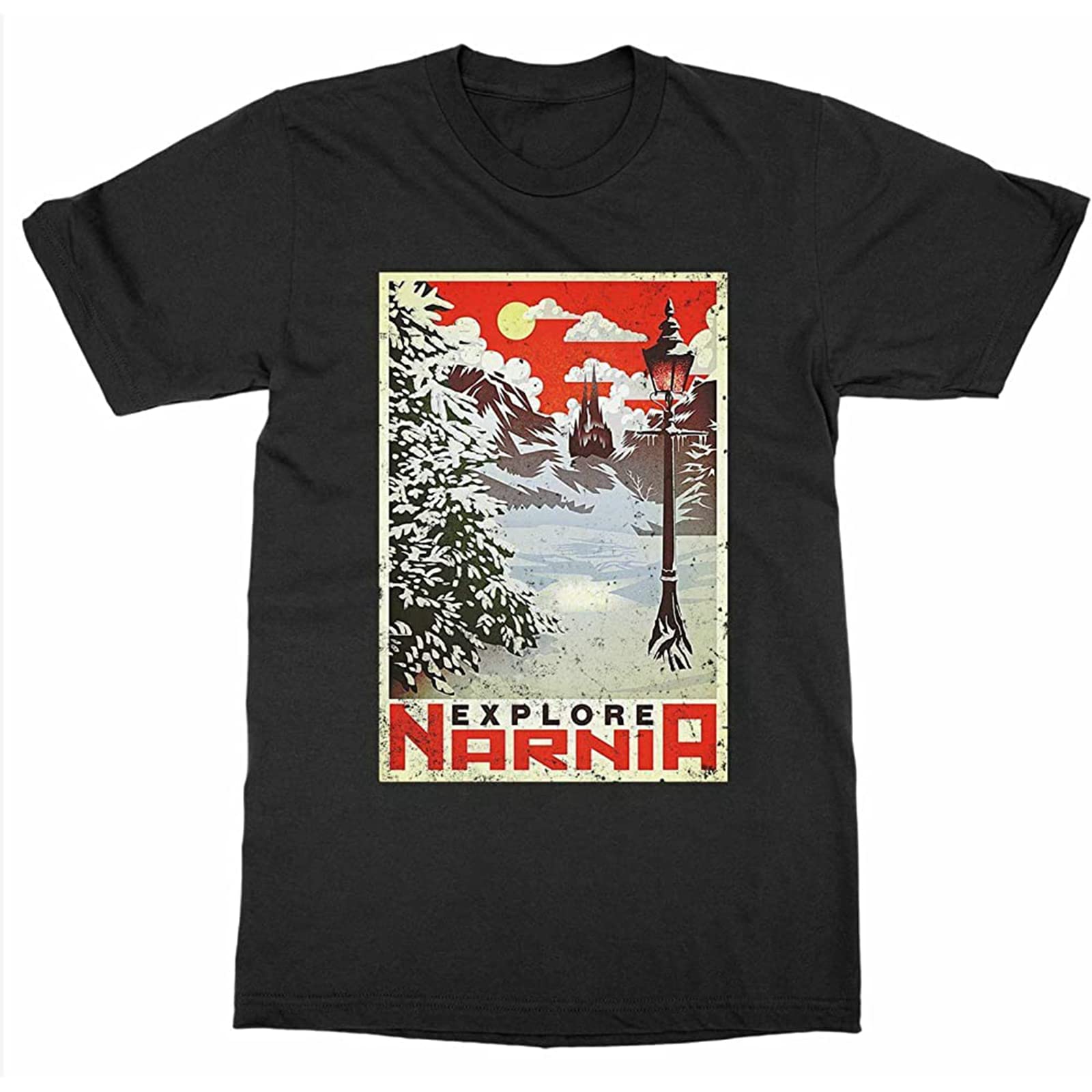 Men's Narnia T-Shirt C.S. Lewis Book Fantasy Wardrobe Lion Witch Chronicles Black M