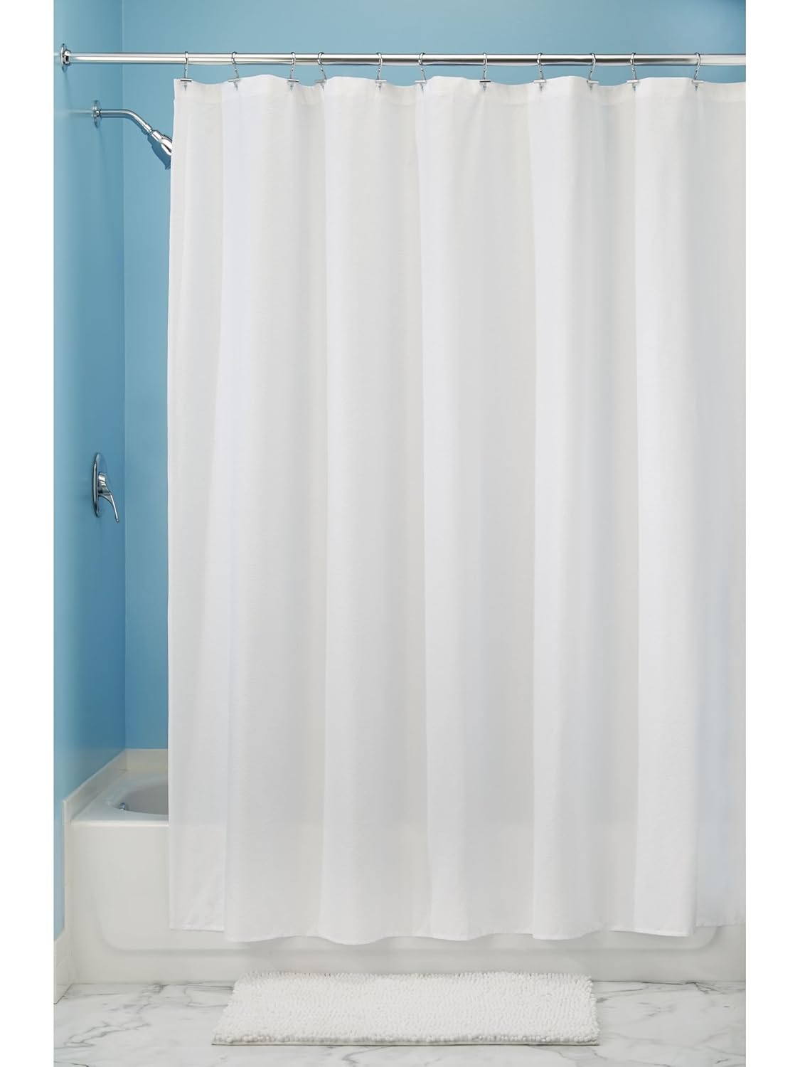 InterDesign Seersucker Stripe Fabric Shower Liner, 72 x 72, White