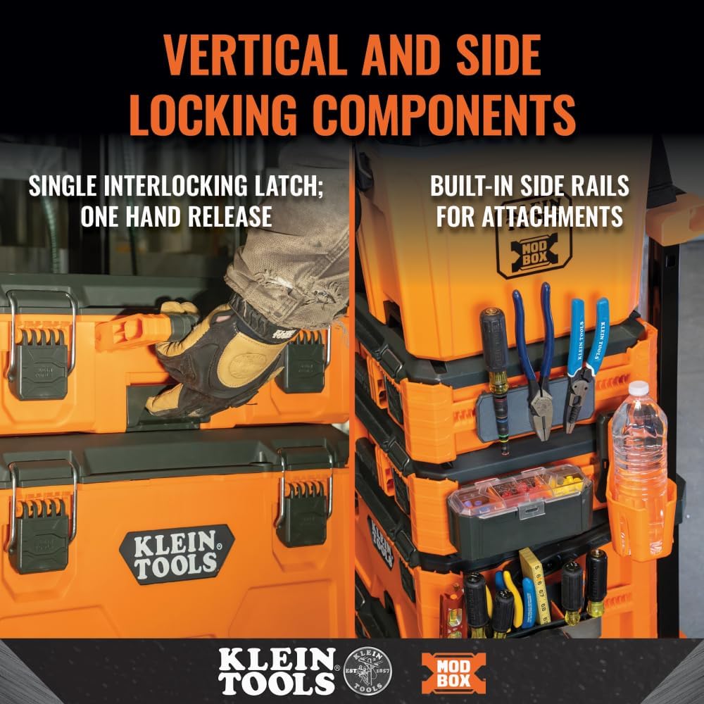 Klein Tools 54804MB MODbox Small Tool Box, Heavy Duty Organizer with Removable Tray, Water and Debris Resistant, Stackable Module - Image 2