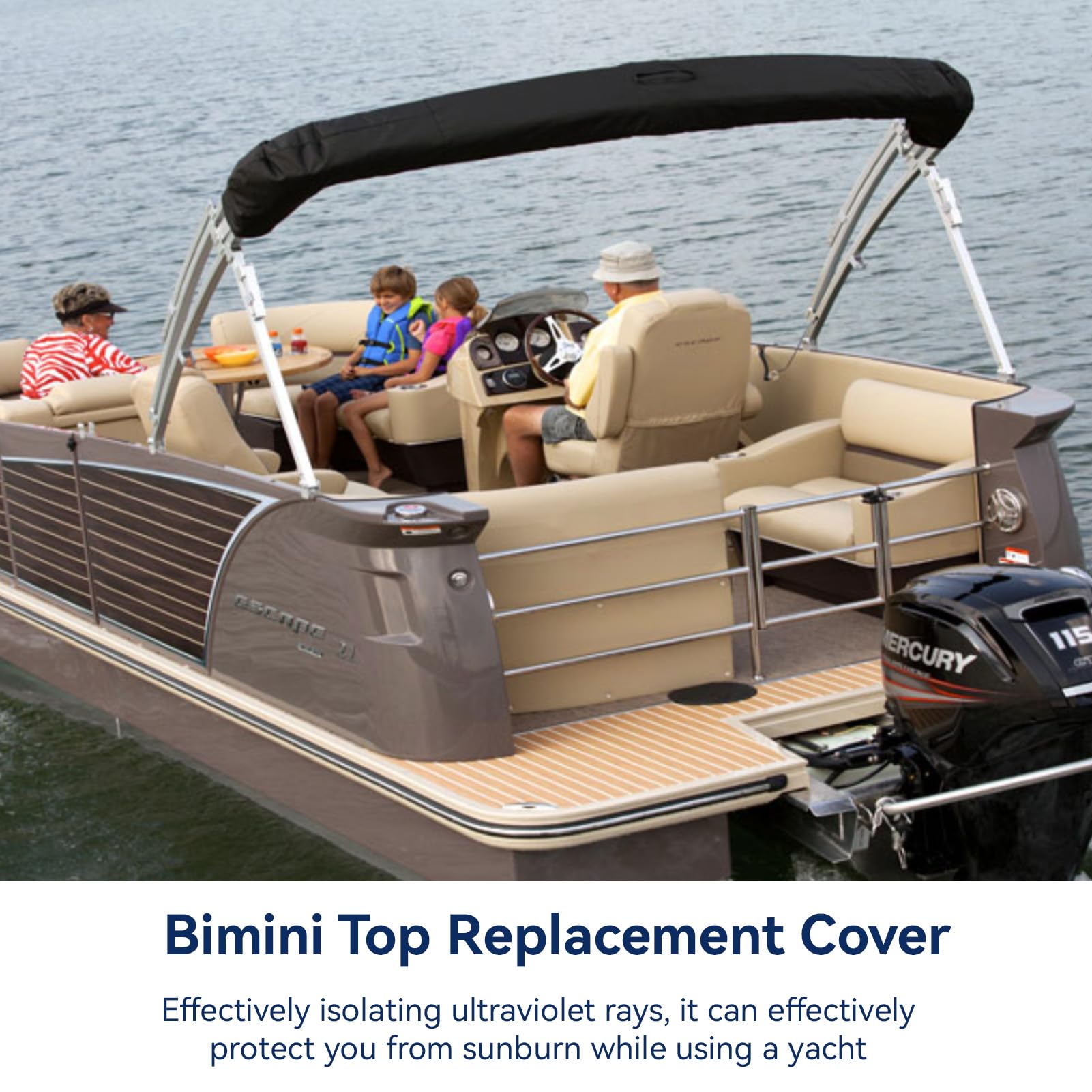 HERCHR Bimini Top Cover, Copertura di Ricambio per Bimini Top Tessuto Oxford Pieghevole Antipioggia Impermeabile Parasole per Barca Attrezzatura Nautica per Pioggia e Ombreggiatura Solare (Nero)