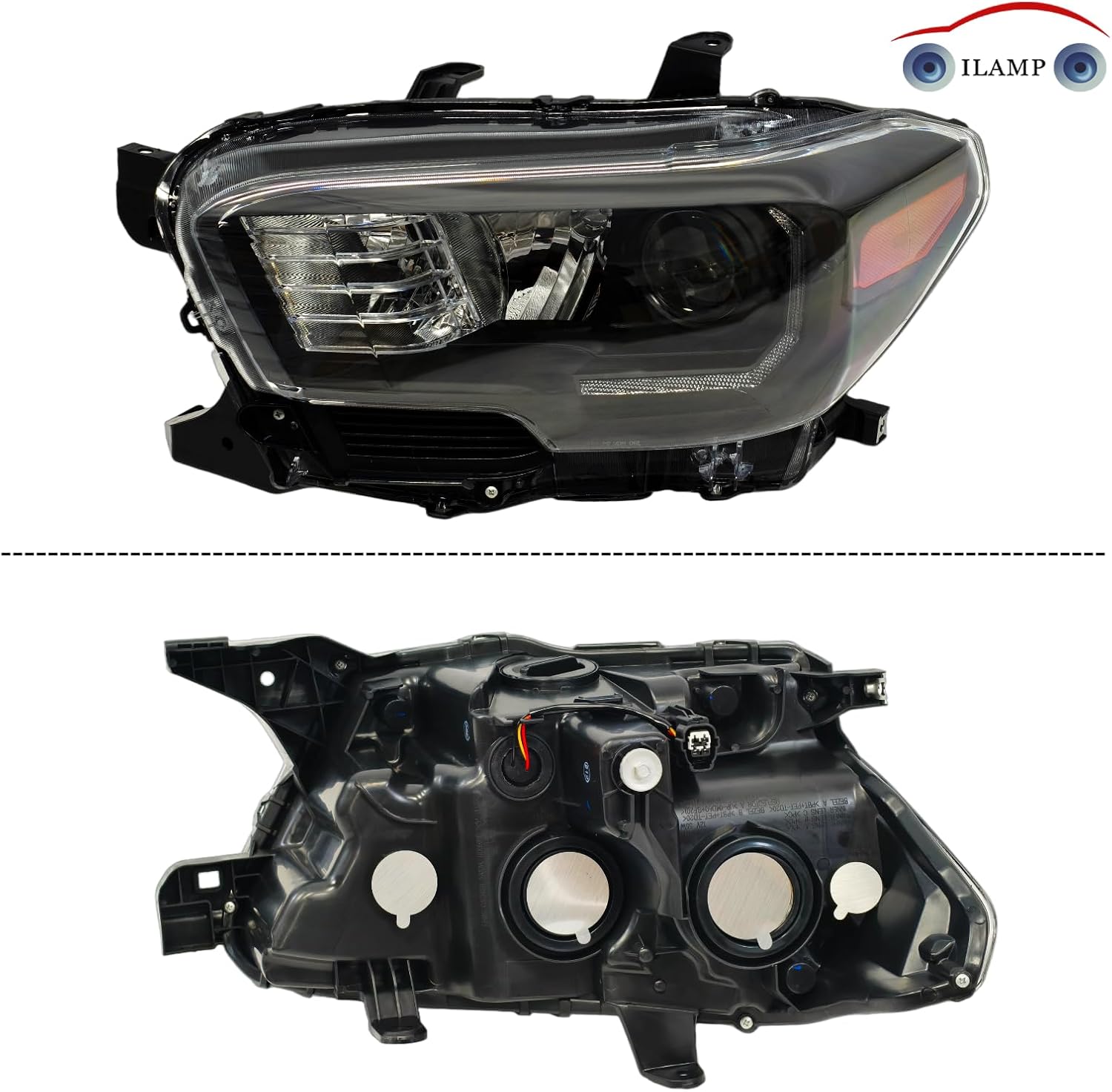 Headlights Fit for 2016-2023 Toyota Tacoma Headlamp with LED (Left Driver+Right Passenger) LH+RH BLACK AM-TCM16A01L+R