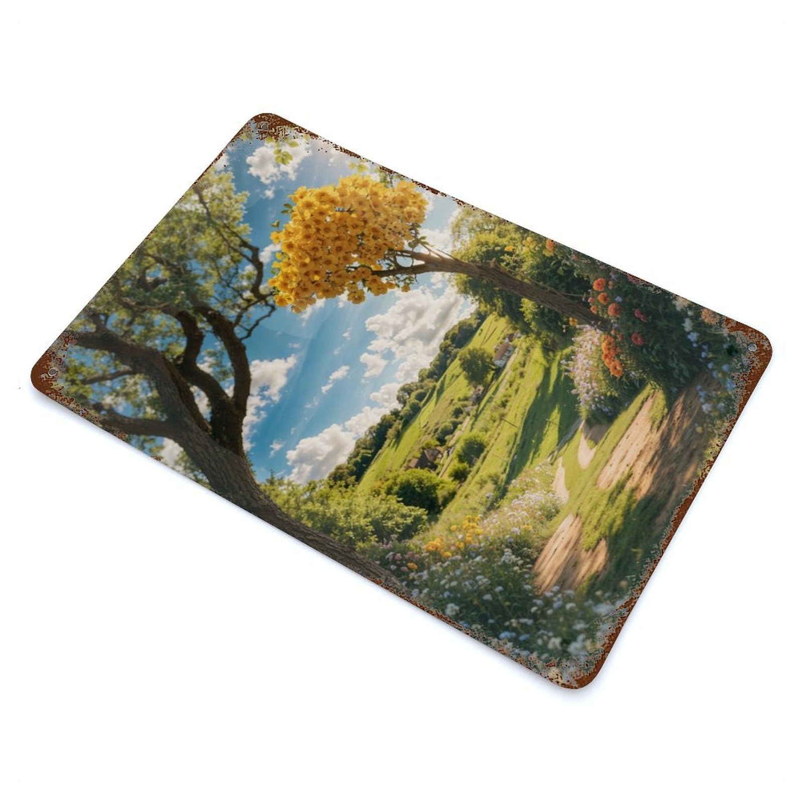 Sunlit Path to The Tree Vintage Rust Metal Sign 11.8"x7.9", Farmhouse Wall Decor for Garage, Pub Or Kitchen