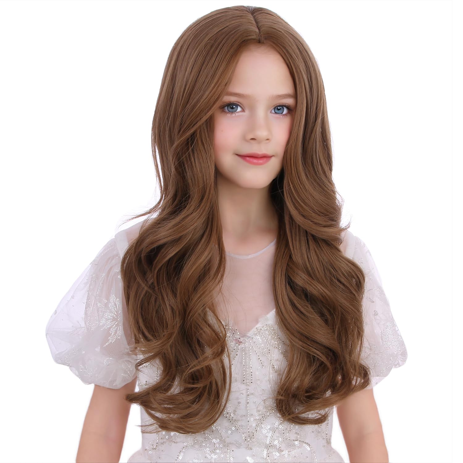 Kids Brown Wigs Ginger Long Wavy Curly Child Wigs Girls Ginger Brown Wig Kids Daily Halloween Cosplay Wig Synthetic Heat Resistant 22 Inches - Image 2