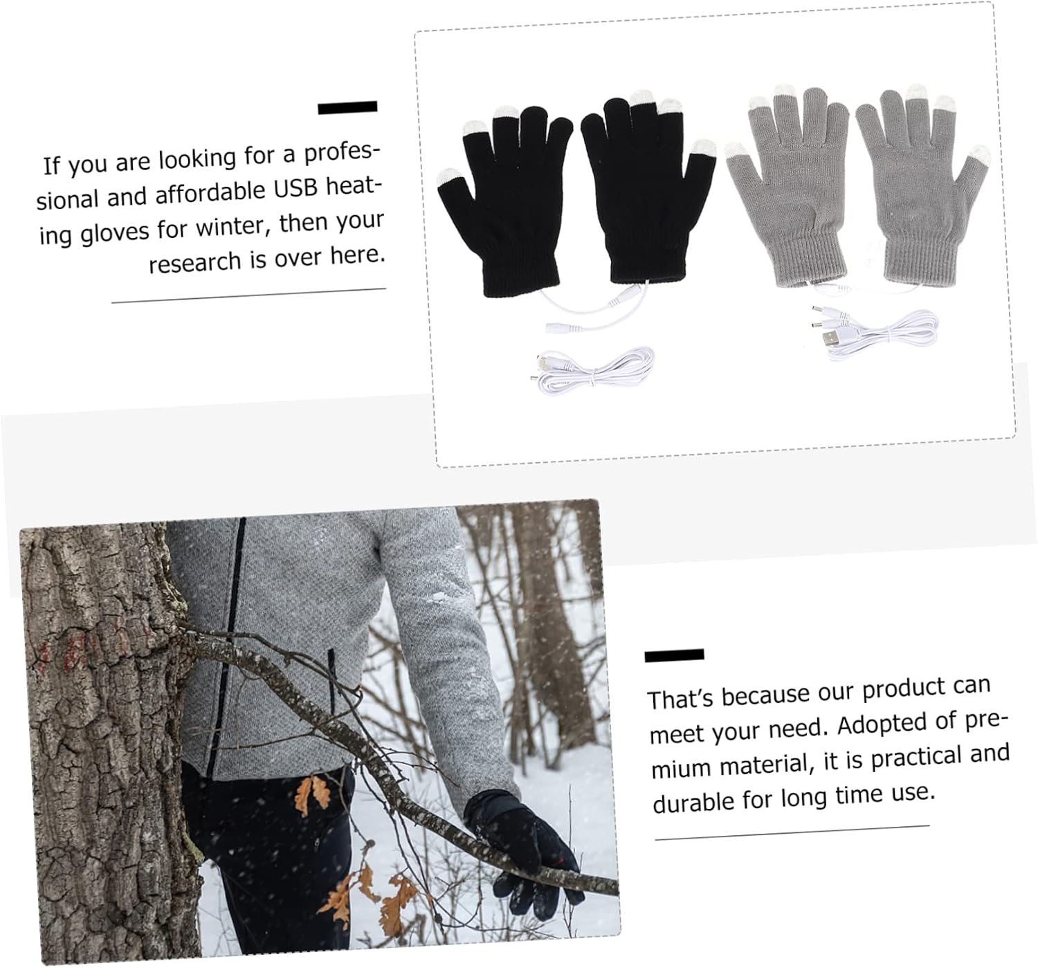 KICHOUSE Warm Winter Gloves Heating Touchscreen Mitts for Women Men Rechargeable Hand Warmers