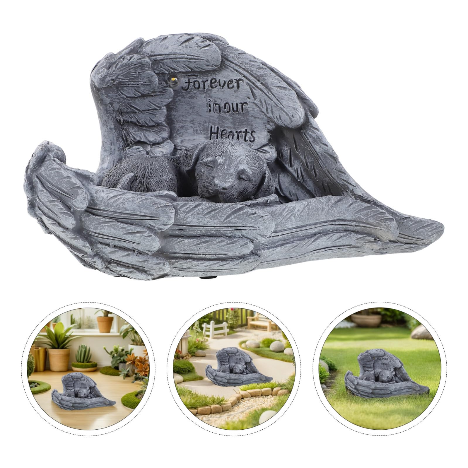 Tofficu Statua Commemorativa Cane Resistente alle Intemperie con Decorazione Alata in Resina Facile da Installare e Mantenere per Giardino Esterno Decorazione Commemorativa per Animali