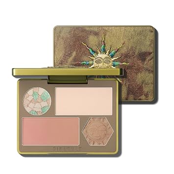 GIRLCULT Powder Face Makeup Palette, Duochrome Highlighter, Gradient Peach-Latte Blush & Contour Powder for Warm Skin, 4-in-1 Full Face Compact #03 Echo