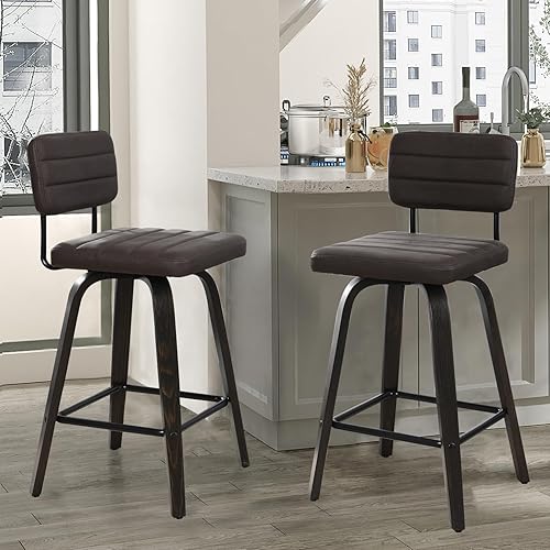 Counter Height Bar Stools Set of 2 Wood Swivel Bar