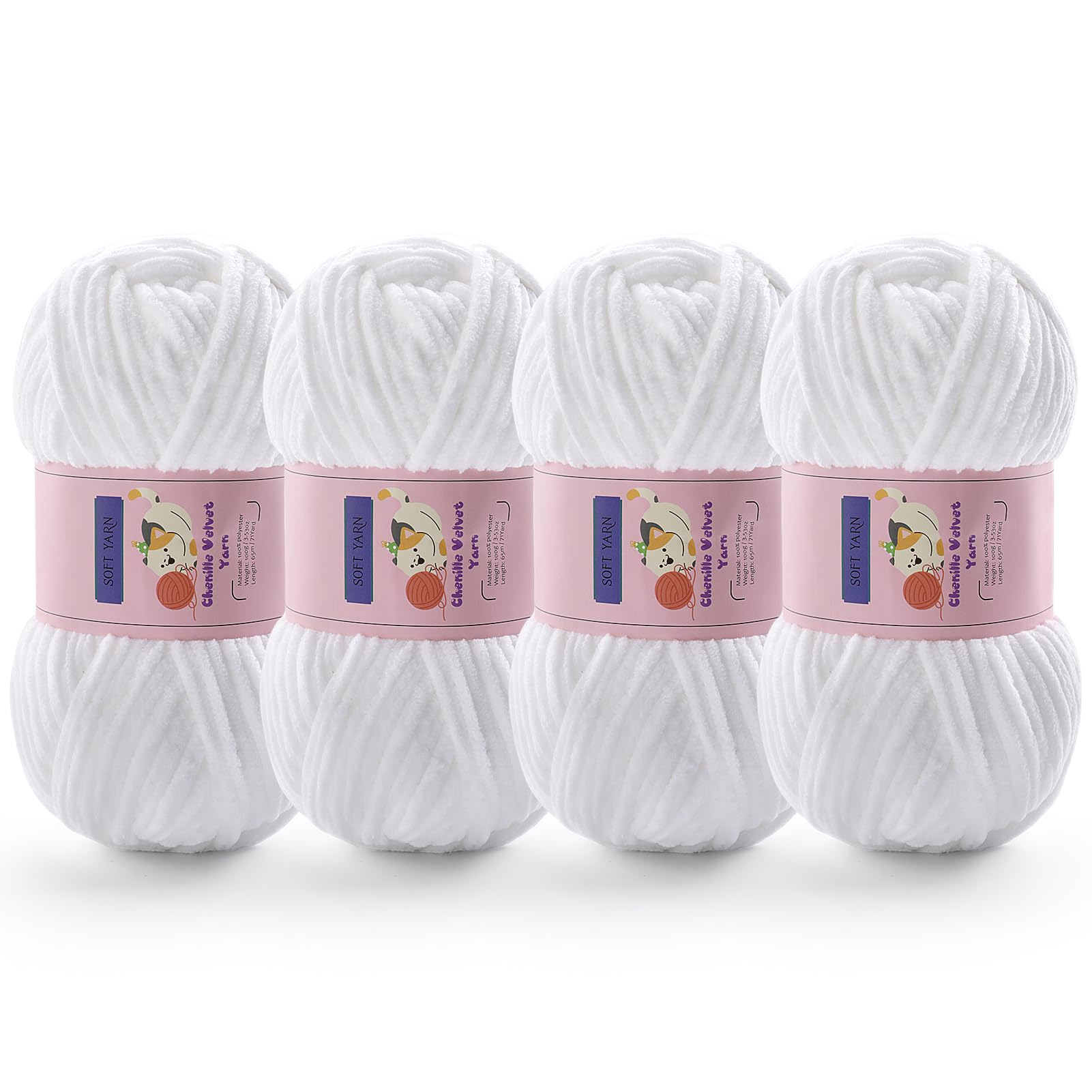 Chunky Chenille Yarn for Crocheting, #6 White Baby Blanket Yarn for Crochet