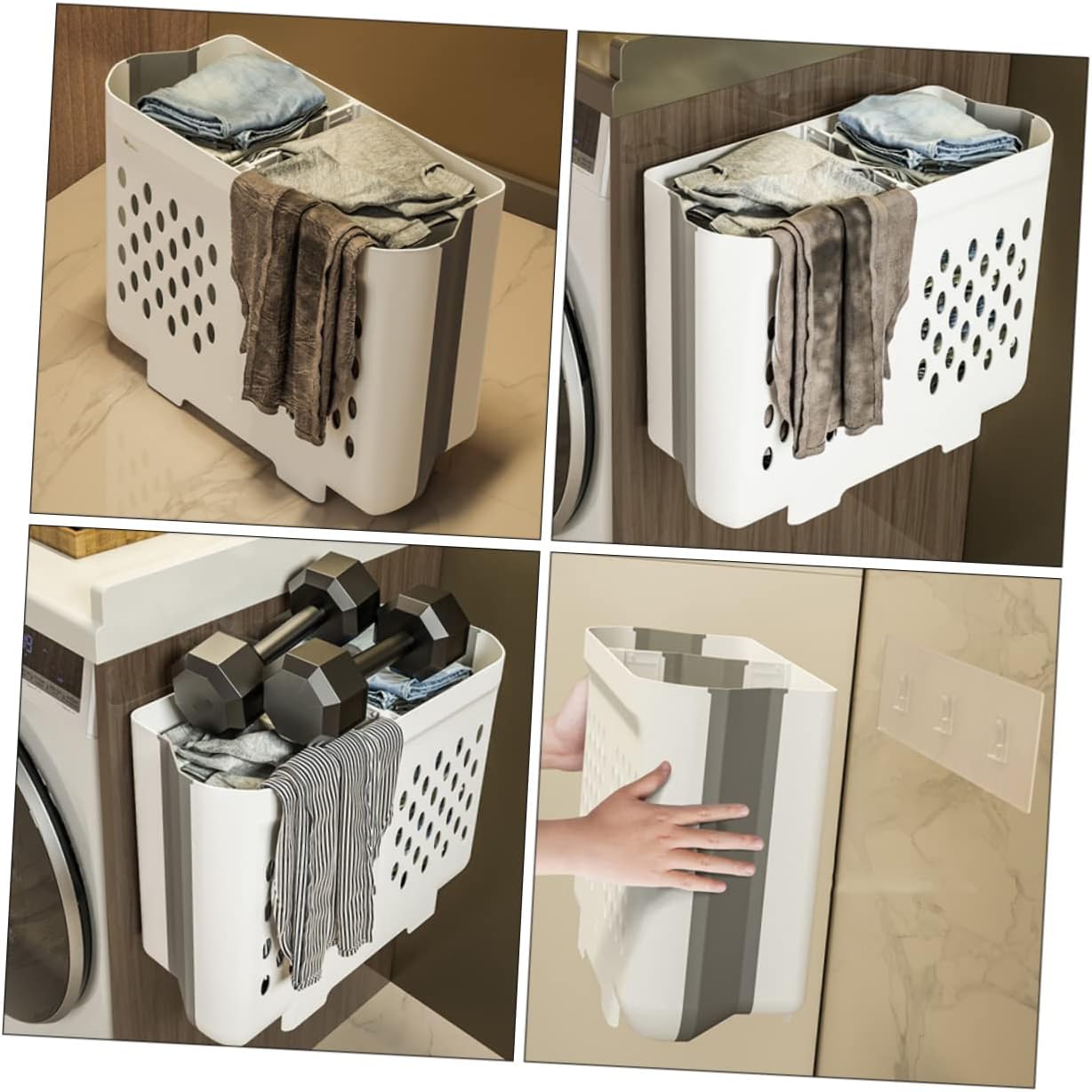Foldable Wall Mount Laundry Basket with Dual Compartments PP Tpe Material Clothes Storage Organizer for Bathroom Space Saving Heavy Duty Dirty Clothes Hamper with Smooth Surface