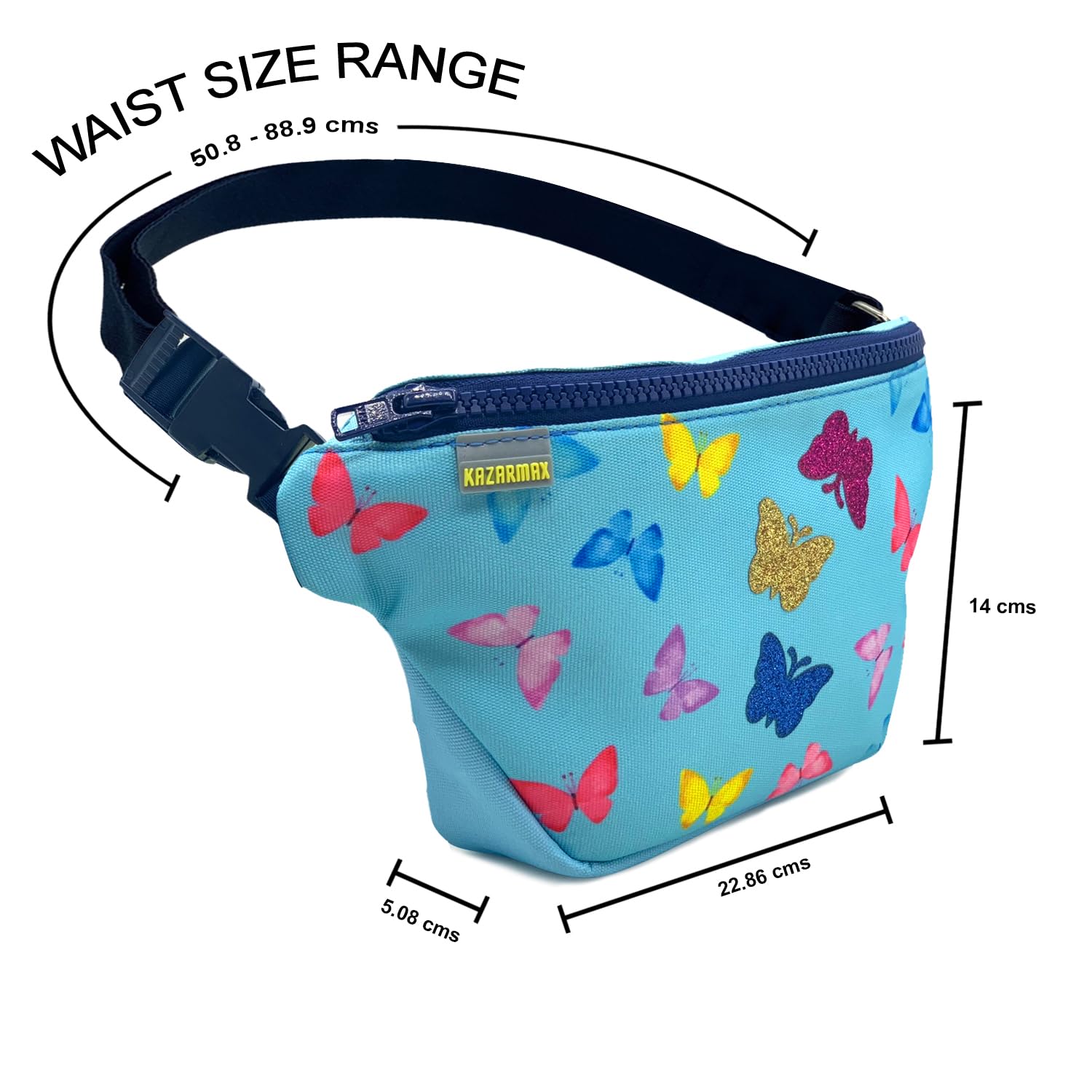 KazarMax Butterfly Printed Waist Bag Fanny Pack Stylish Chest Bag Travelling/Party/Festival/Running/Hiking/Waterproof/Adjustable Strap Bum Bag for Girls(Sky Blue) 1