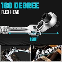 Vista 5 de DURATECH Mango de trinquete de 1/4", trinquete de cabeza flexible 2 en 1, destornillador de dado y broca, 72 dientes, interruptor reversible