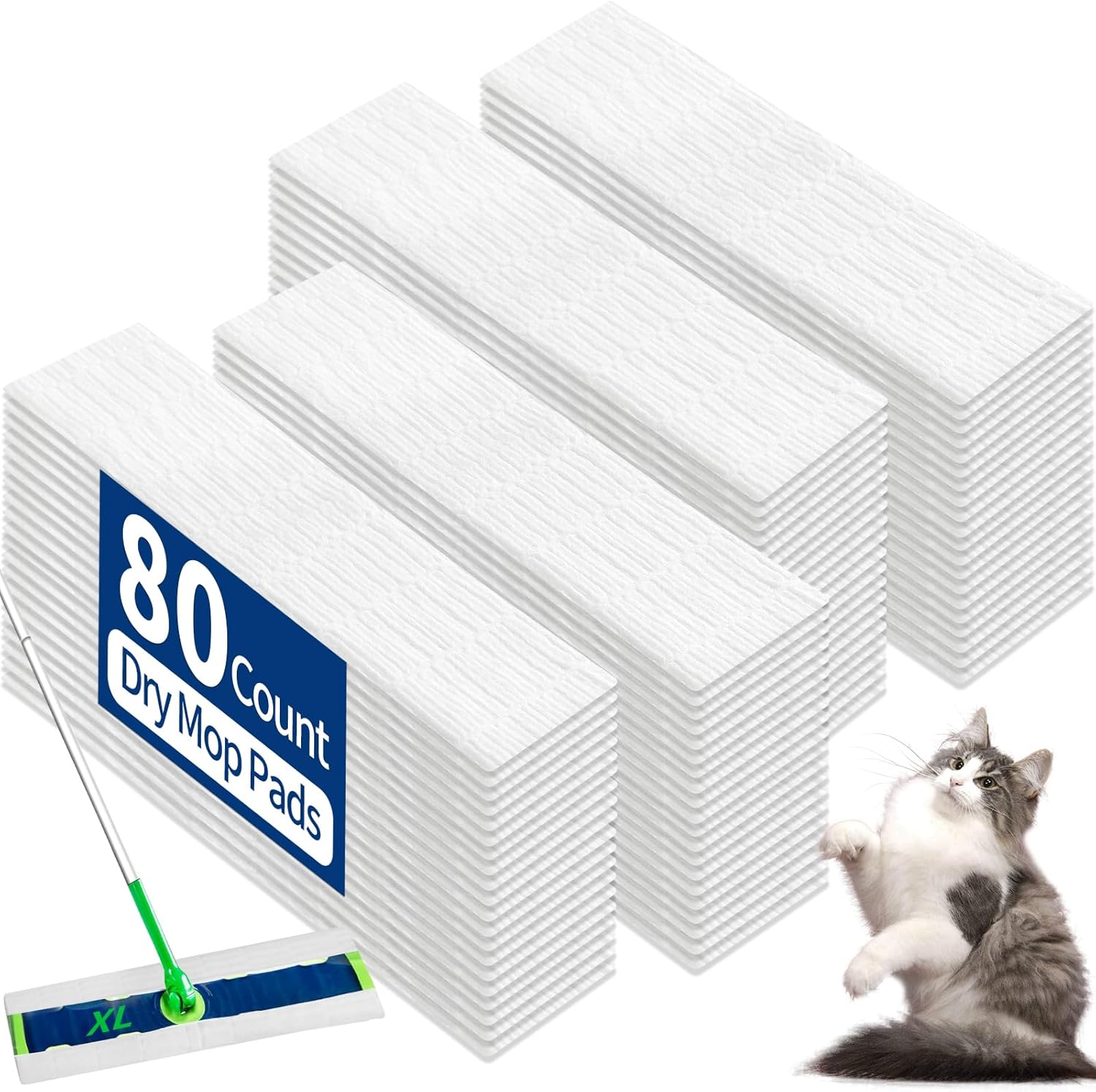 XL Dry Sweeping Cloths Compatible with Swiffer Sweeper XL Mop, Sweeper Mop Pads Refills for Hardwood Floor Mopping and Cleaning, Disposable Dry Cloth Refills, 80 Count