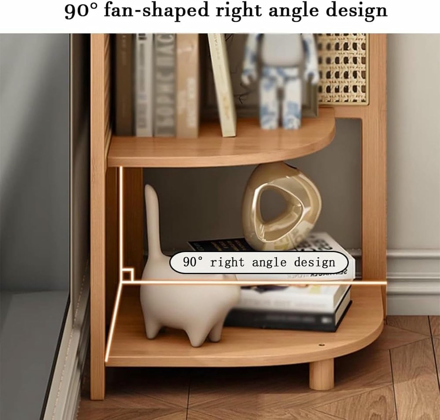 5-Tier Rattan Corner Shelf, Triangular Storage Organizer, Stylish Corner Bookshelf for Bedroom & Living Room Decor