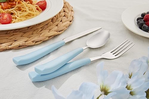 Miniatura 7 de ANNOVA Juego de cubiertos de acero inoxidable con mango colorido, utensilios de cocina, incluye cuchillos, tenedores, cucharas, tenedores de