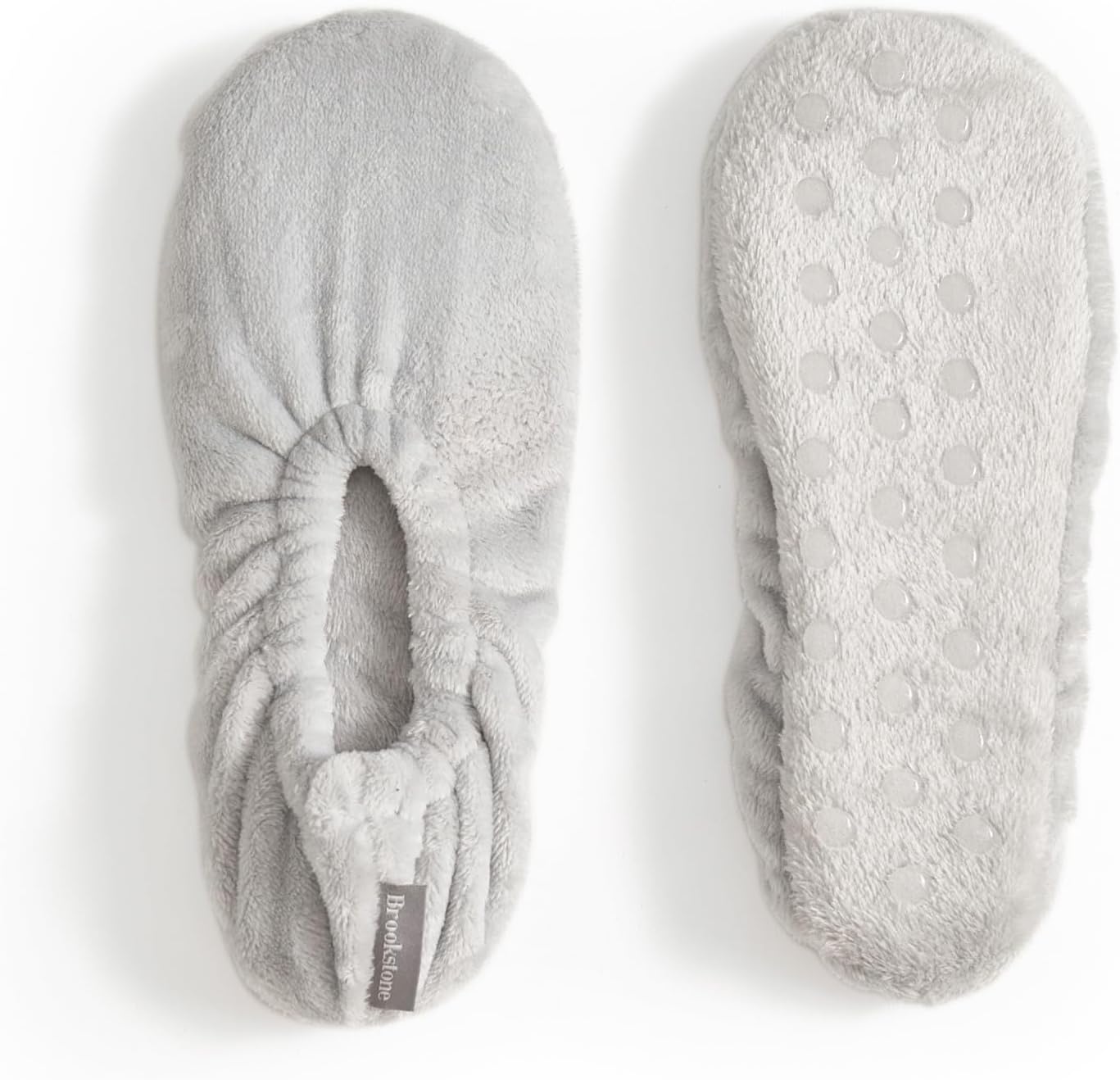Brookstone Plush Footies – Memory Foam Slippers with Ultra-Soft Sherpa, Non-Skid Sole, One-Size-Fits-Most, Machine Washable for Women, Stocking Stuffers and Gifts