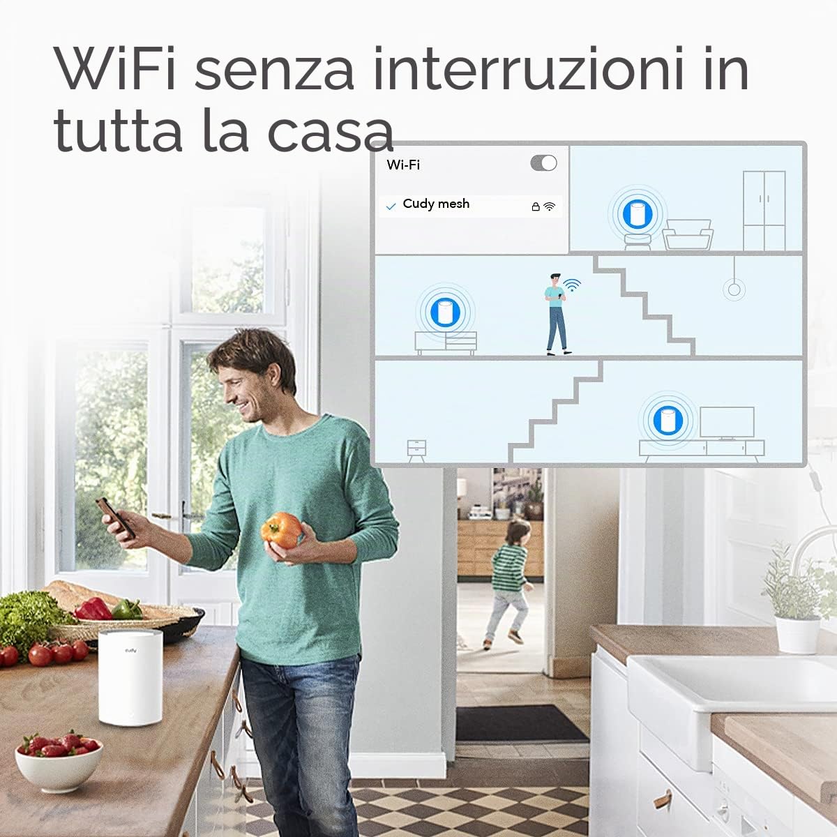 Cudy M1800 3-Confezione AX1800 WiFi 6 Mesh Router, Sistema WiFi Mesh, Router/Extender VPN Gigabit 5G, Controllo Genitori