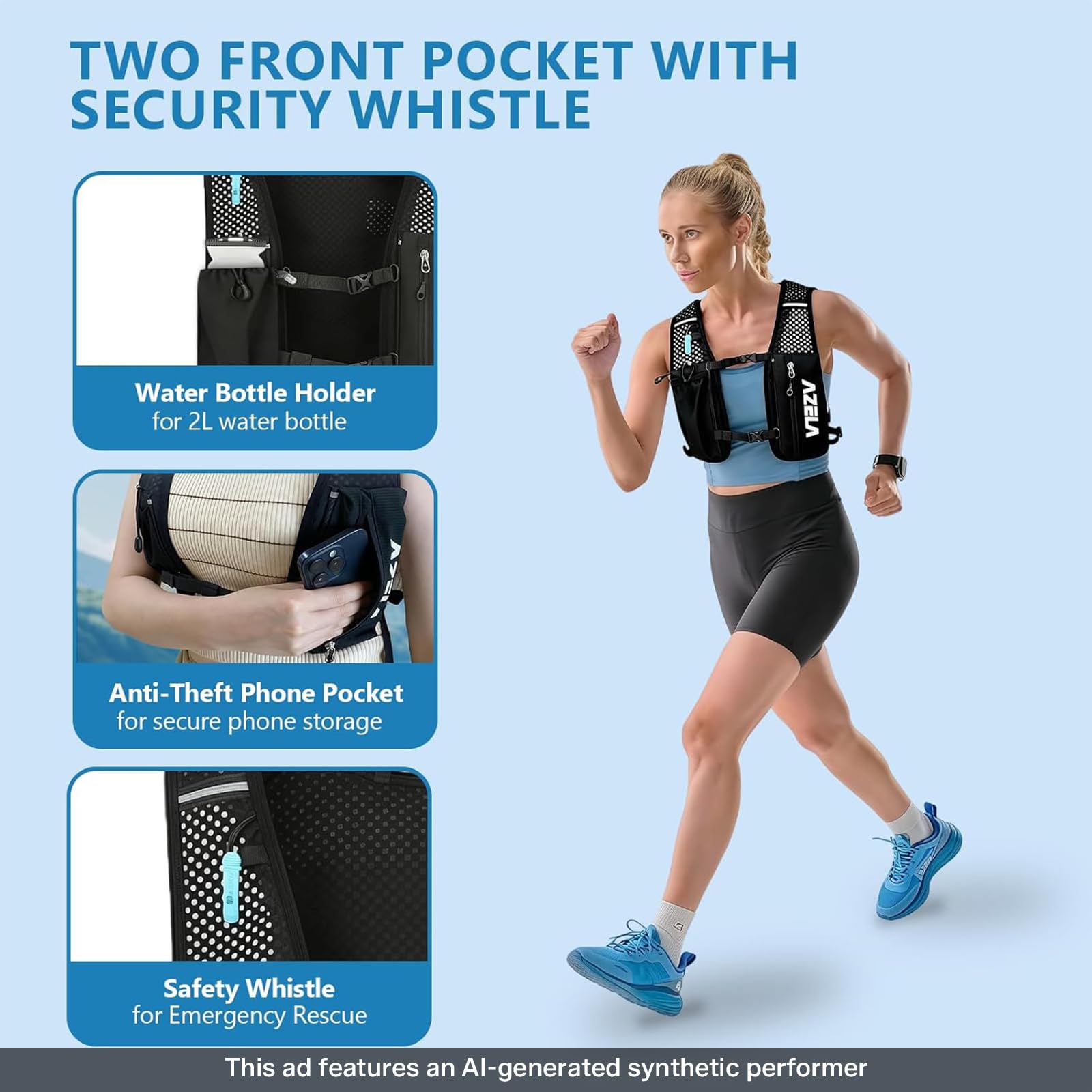 Gilet d'hydratation de course à pied, gilet de course avec poche d'eau de 2 L, sac d'hydratation léger pour randonnée, sentier, course à pied, cyclisme, course, marathon pour homme et femme