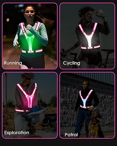 Vista 21 de Zacro LED Reflective Vest Running Gear, 5 Lights Colors High Visibility Reflective Running Gear Rechargeable Light Up Running Vest for Walking Verde