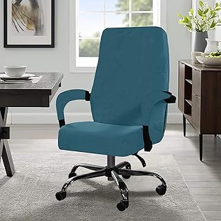 Office Chair Cover Stretchable Velvet Removable Washable Computer Chair Slipcovers Universal Elastic Chair Covers Modern Simplism Style High Back Chair Covers Rotating Chair Slipcover (Blue, Large)