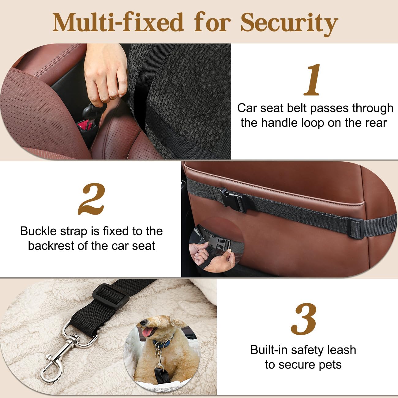 Pawaboo Hund Autositz, Hund Booster Autositz für Klein Hunde, Welpensitz für Auto mit Fest Schnalle und Sicherheitsgurt, Verdickt Hundebett Autositz, Haustier Reise Träger Bett bis zu 25lbs, Schwarz