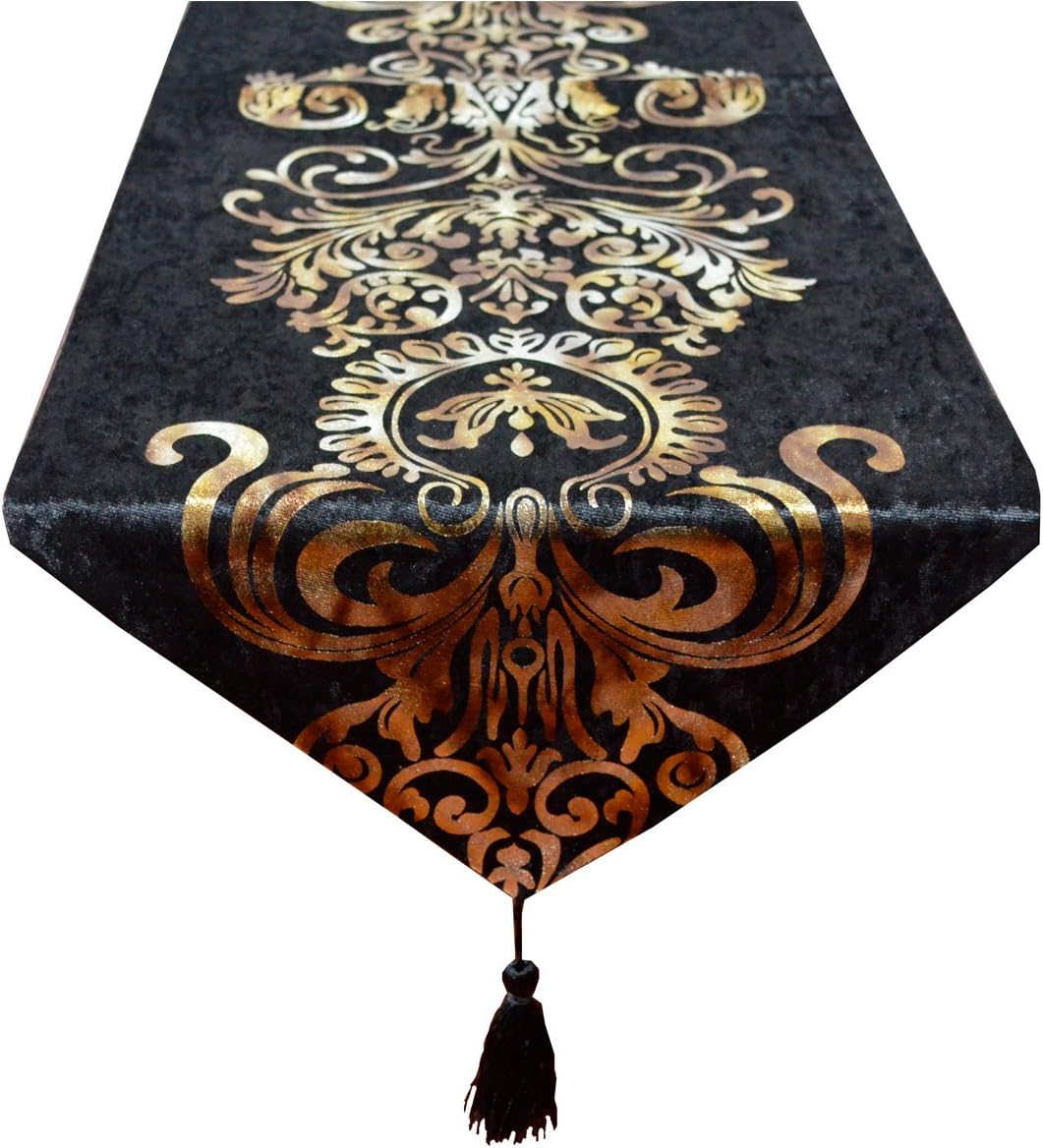 New Hot Stamping Contracted Classic Table Runner (13x98 inch, Black)