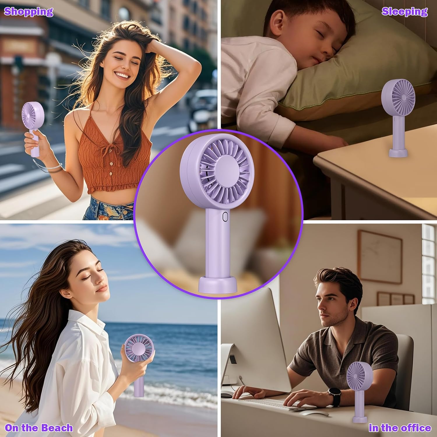 Decute Handheld Turbo Fan Strong Wind Mini Portable Fans, Hand Held USB-C Rechargeable Travel Fan for Indoor Makeup Office Desktop and Outdoor Beach, for Women Girl Men Boy(Purple)