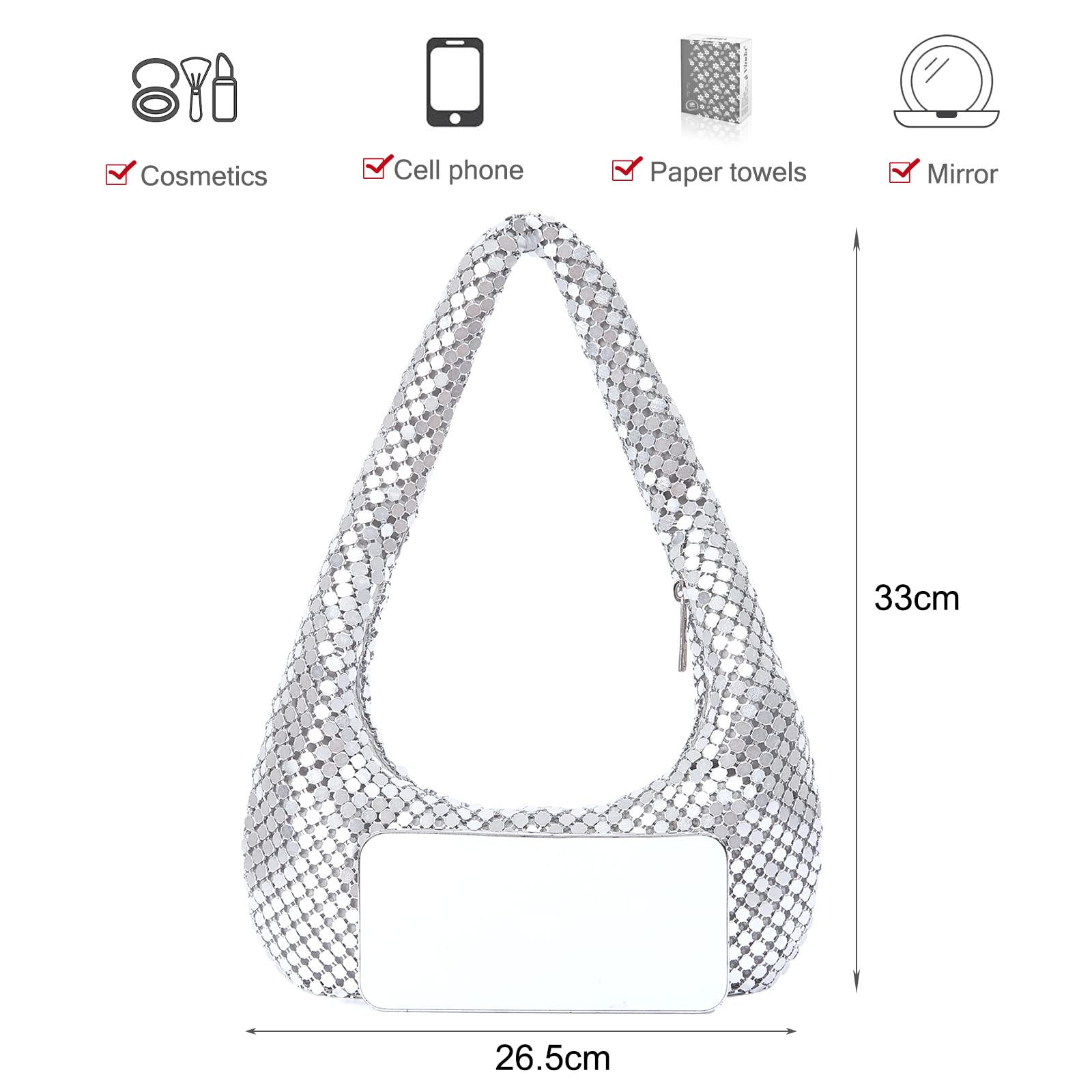 KANBUN ADITAM Damen Clutch Bag Abendtasche Pailletten Handtaschen Glänzend Umhängetasche Fashion Party Bag Prom Wedding Bag Damen Satchel Bag Clutch Handtaschen Silber Quality Goods