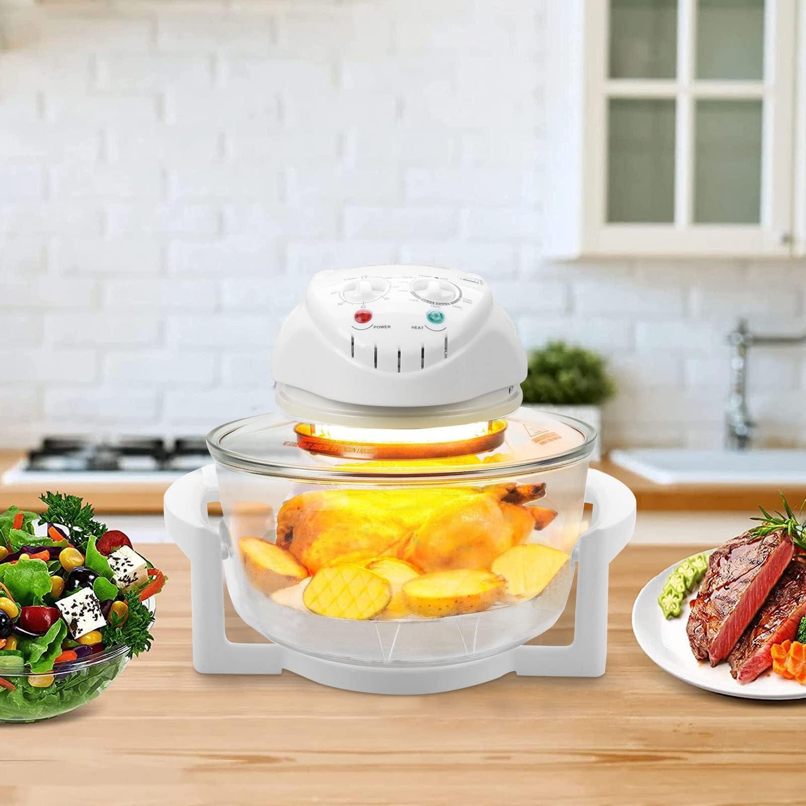 Trintion Halogenofen Heißluftofen Klein 17 Liter Halogenoven Heißluftgrill Konvektionsofen mit Erweiterungsring Heissluftofen 1400 Watt Halogen Backofen für Gemüse Fleisch