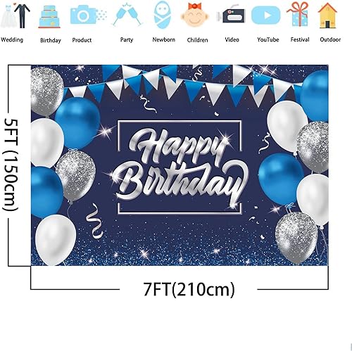 Miniatura 2 de Decoración de feliz cumpleaños de 5 x 3 pies, telón de fondo de cumpleaños con purpurina, cartel de feliz cumpleaños, suministros de fiesta de