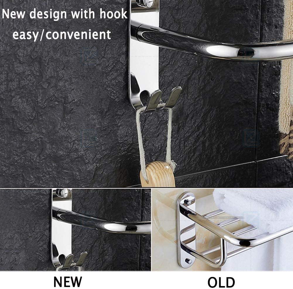 Toalleros Estante para Toallas Toalleros Montado en la Pared con Ganchos Toallero de Acero Inoxidable 304 Almacenamiento de Toallas Barra de Toallas de Baño para Baño Plata,Los 40Cm