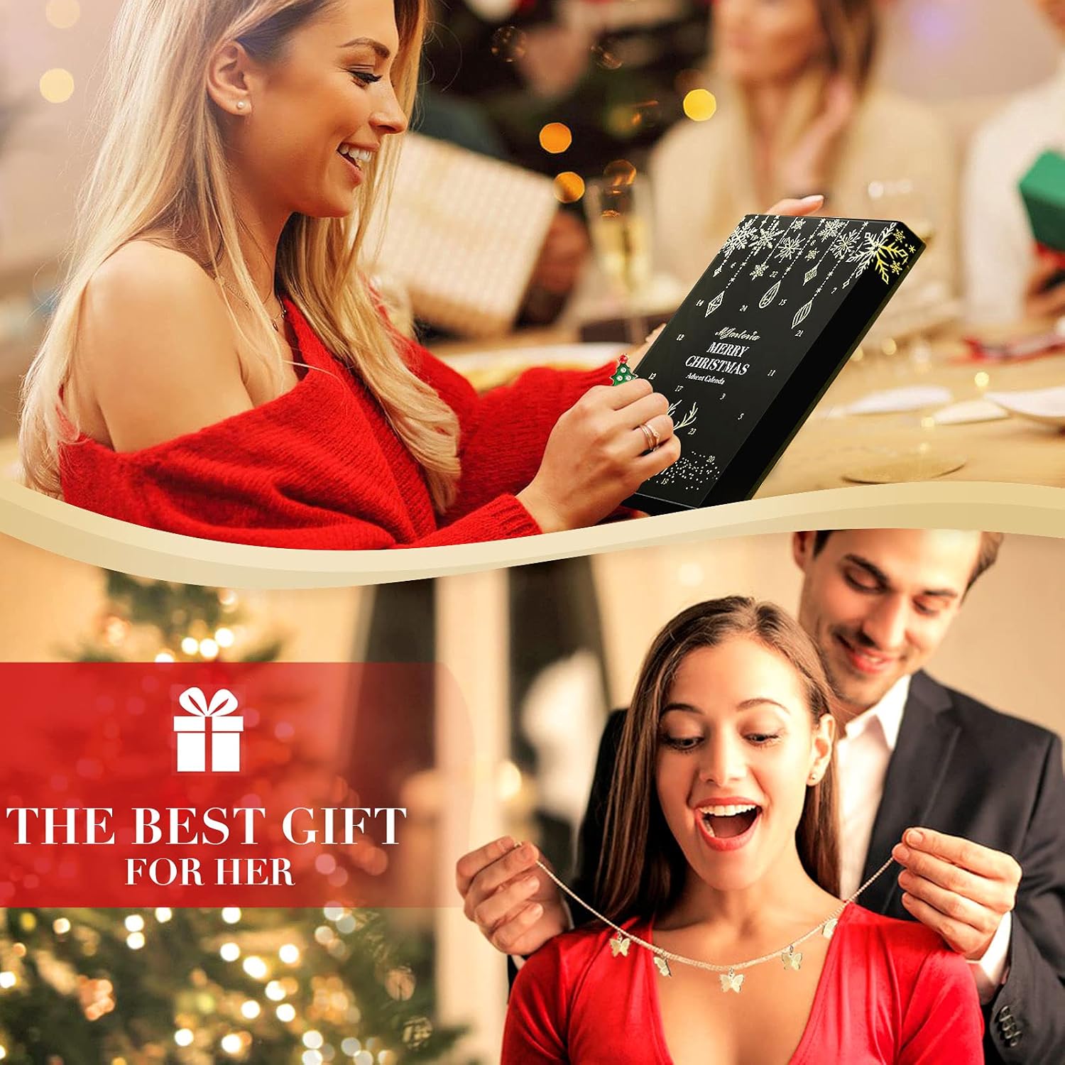 MJartoria Advent Calendar for Women - Trendy Gold Jewelry 24 Days Christmas Countdown Advent Calendar Gold Necklaces Bracelets Earrings Dainty Jewelry Surprise Gifts - Image 6