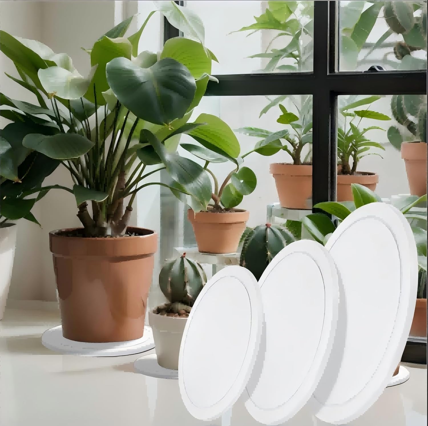 Drydiet 3 Pack Diatomaceous Earth Plant Saucer Set 6/8/10 Inch Quick Dry Absorbent Plants Tray Absorbing Plant Tray for Gardening Indoor Outdoor Plants(White)