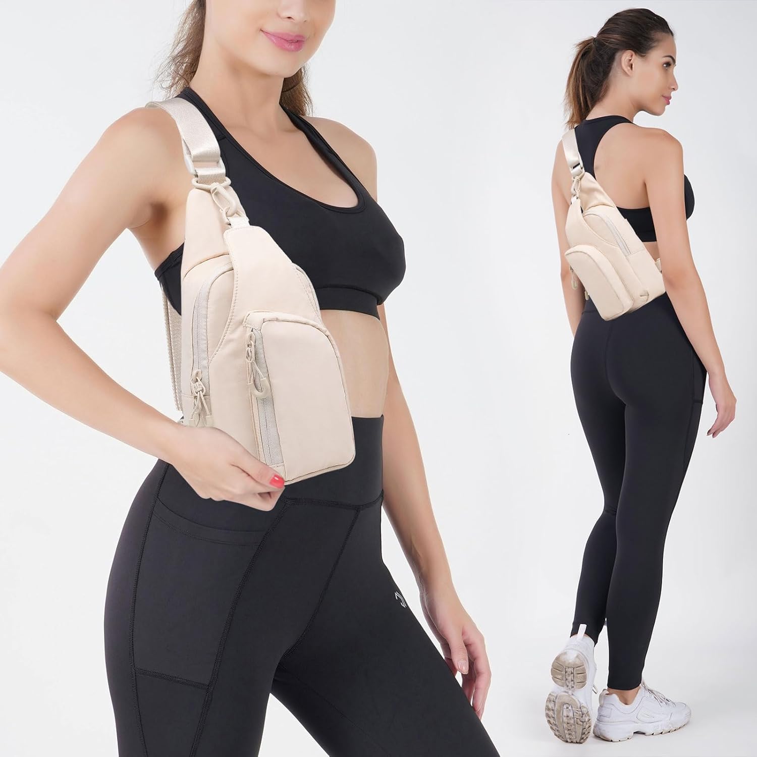 Long Keeper Small Crossbody Bag - Women Men Sling Shoulder Bag Travel Hiking Casual Daypack Waterproof Chest Bag Fanny Pack (Beige)