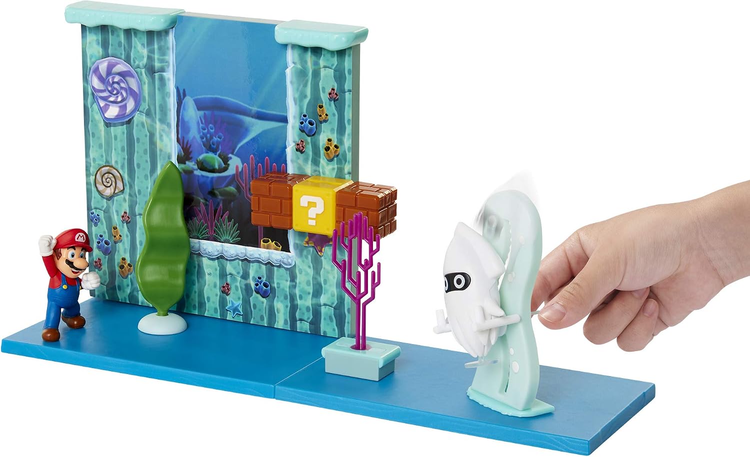 SUPER MARIO Underwater Playset with Interactive Enviromentpiece, 2.5" Articulated Mario Figure & Blooper Squid Figure - Collect & Create Your Mario World!, 400182