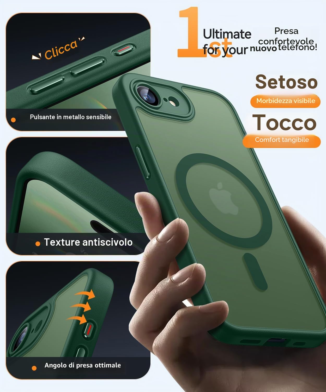 CANSHN Magnetica Cover per iPhone 16e/iPhone 17e(6.1 Pollici),Compatibile con MagSafe, [Protezione Completa Della Fotocamera] Custodia Traslucida Opaca Protettiva Sottile Antiurto,Verde Profondo