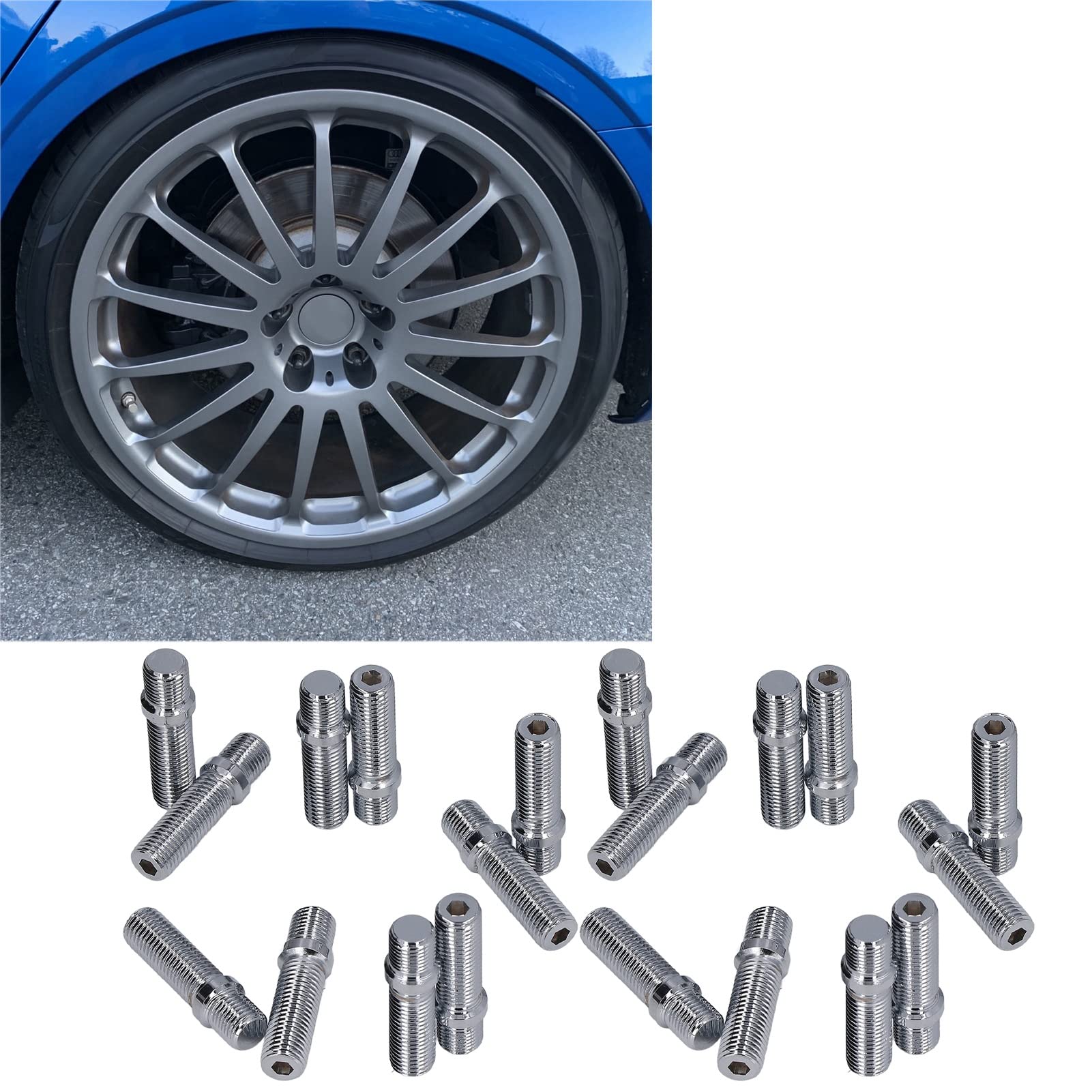 Perno Ruota per Autoveicoli 20 Pezzi Perno di Conversione Ruota 50mm Lunghezza 33mm Sostituzione Adattatore Vite Ruota Gambo per -(M12x1.5 a M12x1.5) (M12*1.5-M12*1.5)