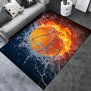 Basketball Fire Home Decor Printed Large Area Rugs for Teen Boys Kids Playroom Bedroom,