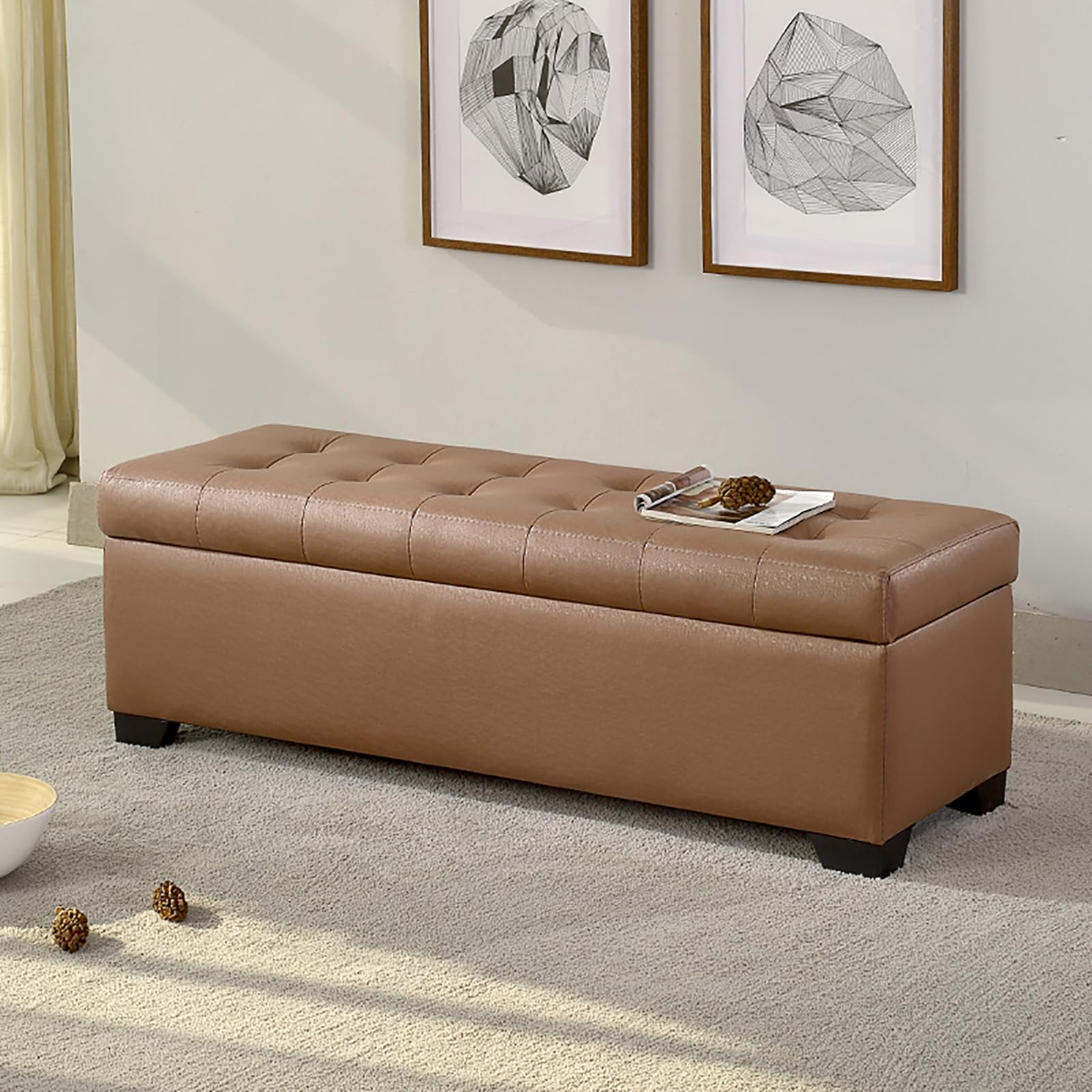 Otomana de almacenamiento de 39 pulgadas con tapa abatible y asiento acolchado
