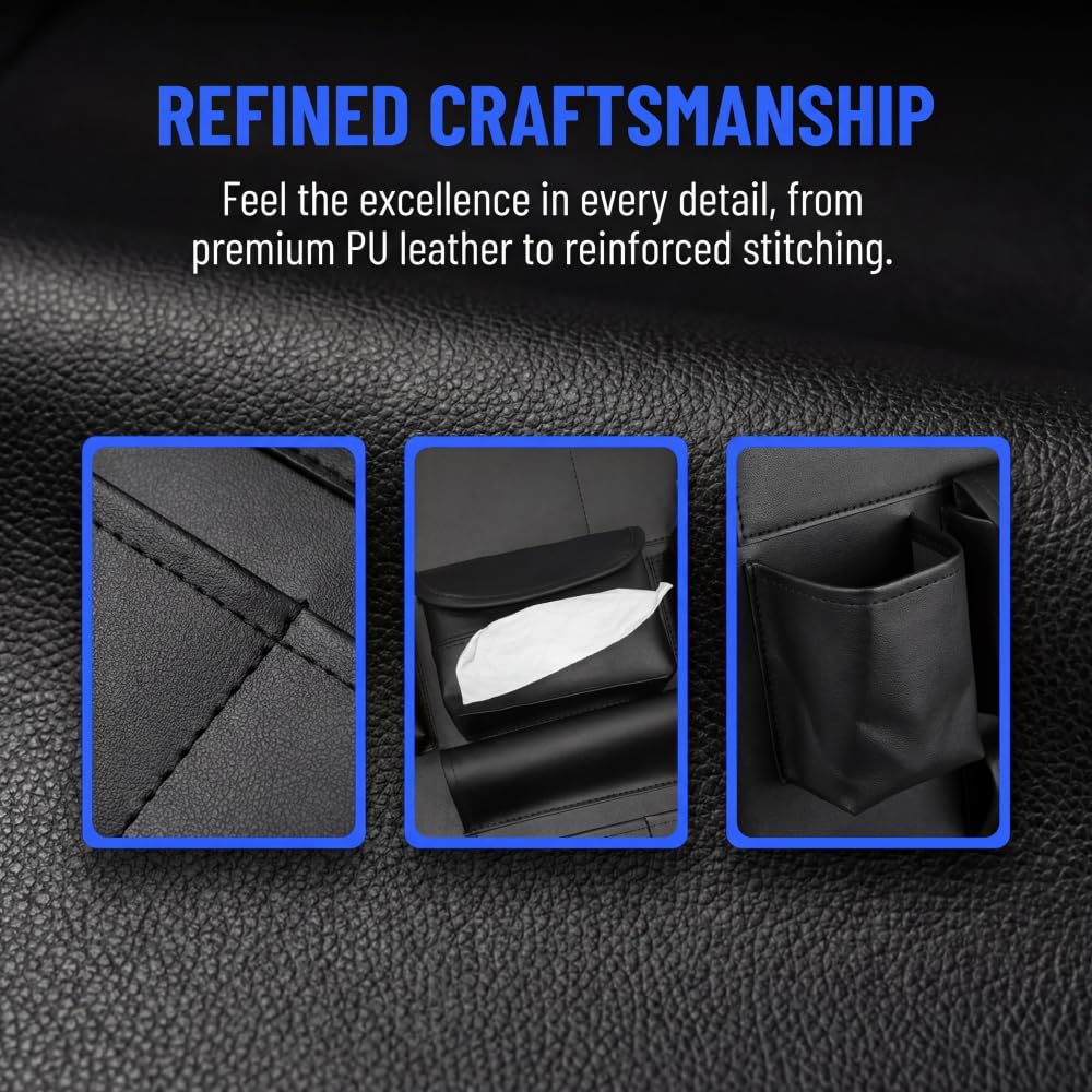 2-pak PU Leather Premium samochodowy organizer na oparcie, akcesoria podróżne, maty do kopania, ochraniacz na tylne siedzenie i uchwyt na kubek, uniwersalne zastosowanie, pokrowce na