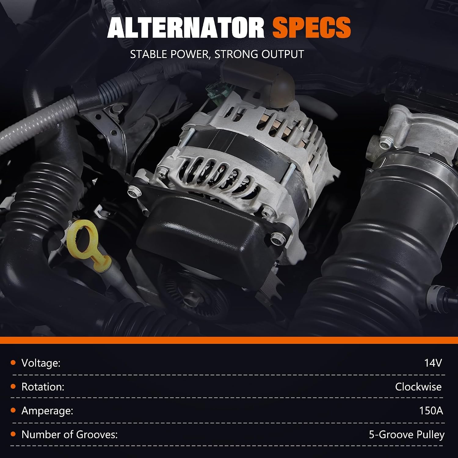 11682N Alternator Fit for Regal 14-17, Canyon 15-16, ATS 13-19, CTS, Impala 14-19, Camaro 16-20, Colorado 15-20, Malibu 13-19, Malibu Limited 2016, Blazer 2019, 14V 150A CW 5-Groove Pulley