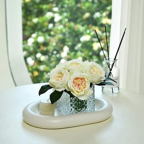 Miniatura 4 de Centros de mesa artificiales de seda de peonía artificial en jarrón de vidrio para decoración de mesa de boda del hogar (champán)