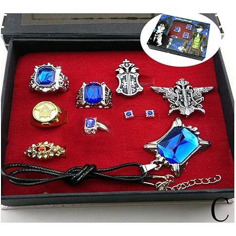 Black Butler Ciel Phantomhive Jewelry Set with Necklace Earring Studs Cosplay Accessories