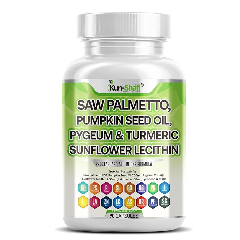 Kun Shafi — Suplemento Fitoterápico de Saw Palmetto com Urtiga, Pygeum, Semente de Abóbora, Lecitina de Girassol, Cúrcuma, Ashwagandha, Licopeno e Vitamina D3 — 90 cápsulas